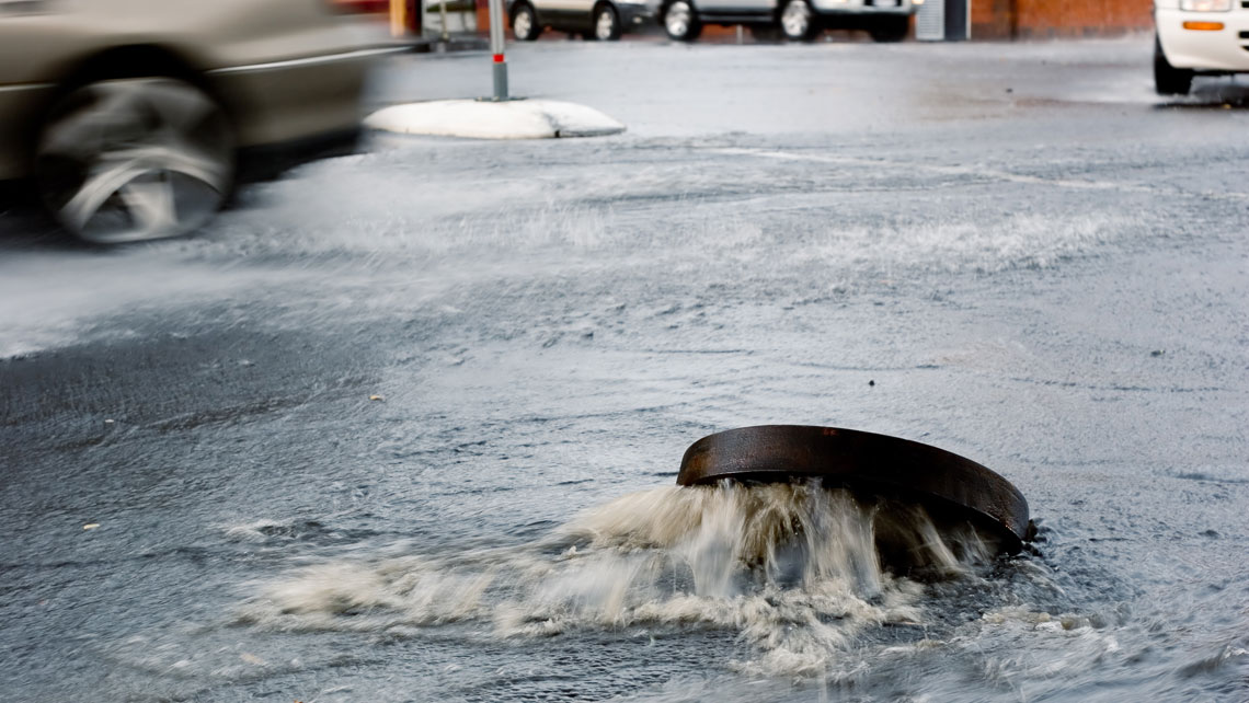 Stormwater coming out from the sewer.